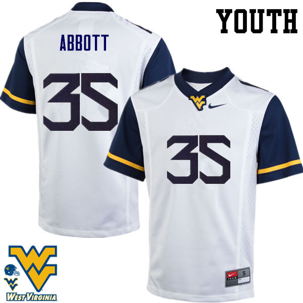Youth #35 Jake Abbott West Virginia Mountaineers College Football Jerseys-White - Click Image to Close